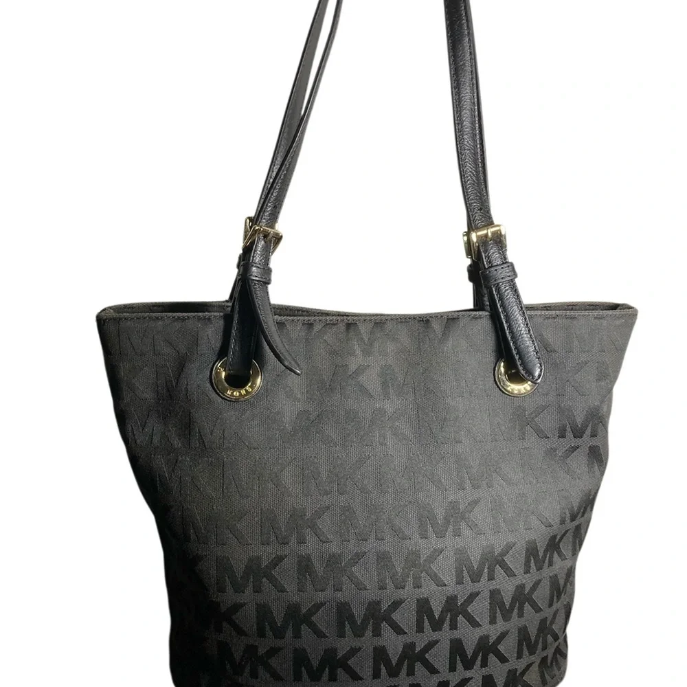 Michael Kors Black Tote Bag signature logo embossed MK